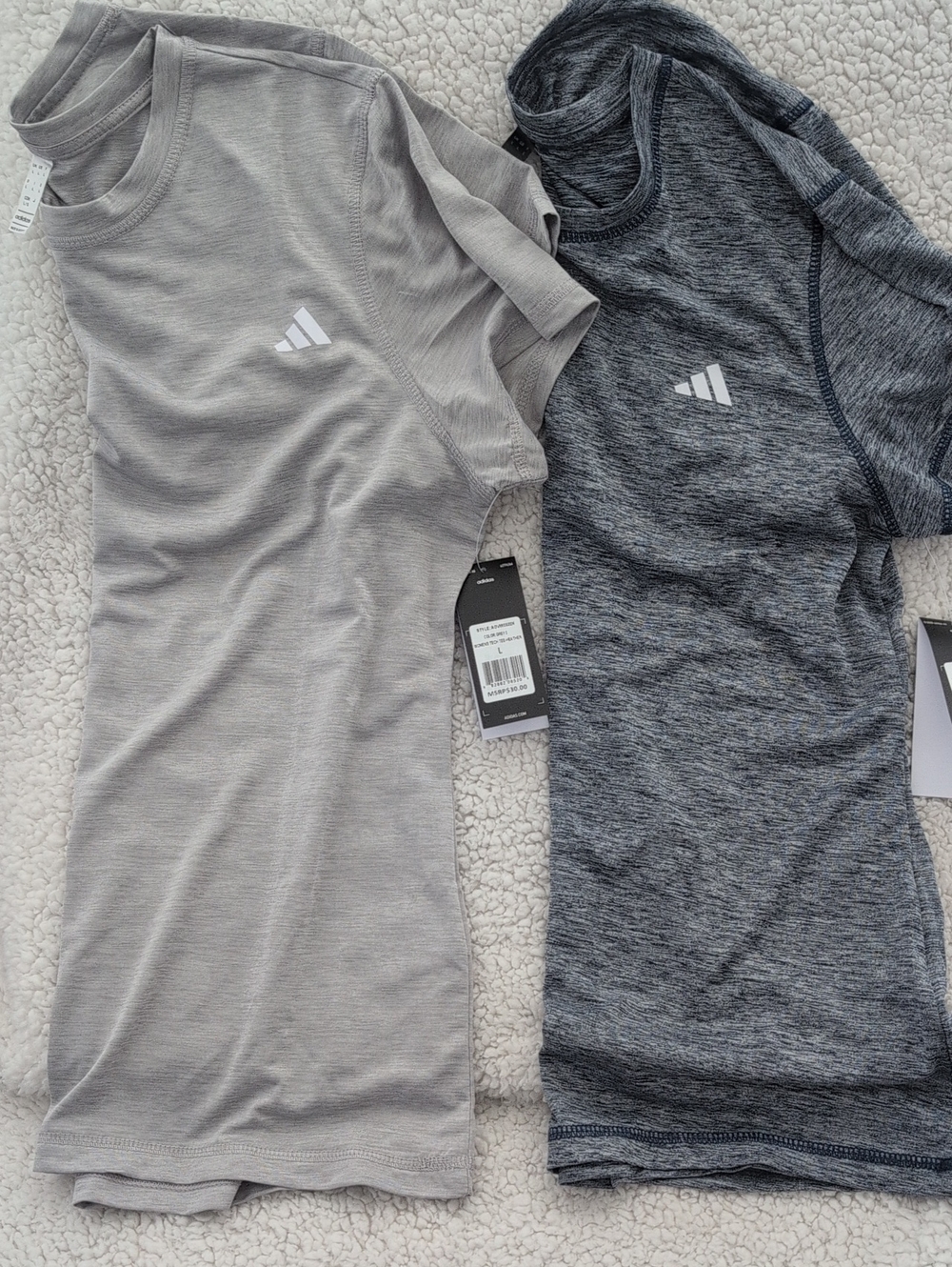 (2) Pack adidas Short Sleeve Performance Tees - Light Gray & Dark Heather
